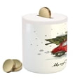 thumbnail image 2 of Christmas Piggy Bank, Retro Style Car Xmas Tree Vintage Family Style Illustration Snowy Winter Art, Ceramic Coin Bank Money Box for Cash Saving, 3.6" X 3.2", Green Vermilion, by Ambesonne, 2 of 4