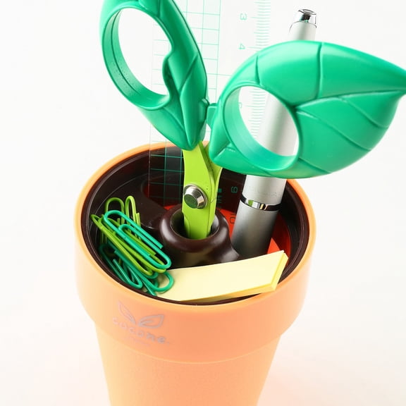 Kizai Cocone Leaf Office Scissors with Stand Function as Pen Holder and Organizer