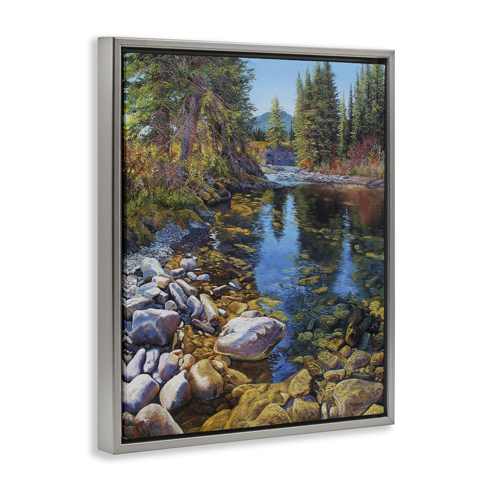Stupell Industries Etherington Creek View Landscape & Nature Painting Gray Floater Framed Canvas Art Print Wall Art, 25 x 31