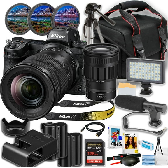 Nikon Z7 II Mirrorless Camera with 24-120mm f/4 Lens   SanDisk 128GB Extreme Memory Card   Directional Mic   50 Inch Tripod   Camera Case   More (19pc Bundle)(Video Creator Kit Bundles)