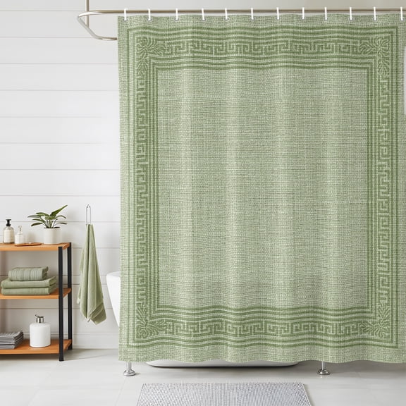 Sage Green Geometric Shower Curtains for Bathroom, Green Greek Key Design Burlap Modern Art Waterproof Fabric Shower Curtain, Decorative Bathroom Curtain for Bathtub, 72"x72" , No Hooks Included