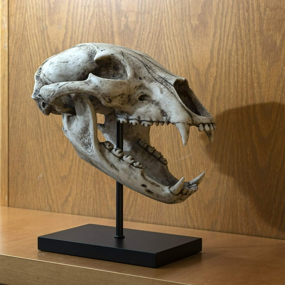 Ebros Faux Taxidermy Black Bear Skull Baring Teeth Statue On Pole Mount Display