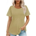 thumbnail image 2 of Otntypg Womens T Shirts Summer Savings Clearance Short Sleeve Pleated Front Tops Dressy Casual Scooped Neck Tunic Blouses for Leggings Khaki#01 XXL, 2 of 9