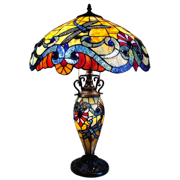 CHLOE 3 Light Tiffany Style Dragonfly Double Lit Table Lamp 18" Shade