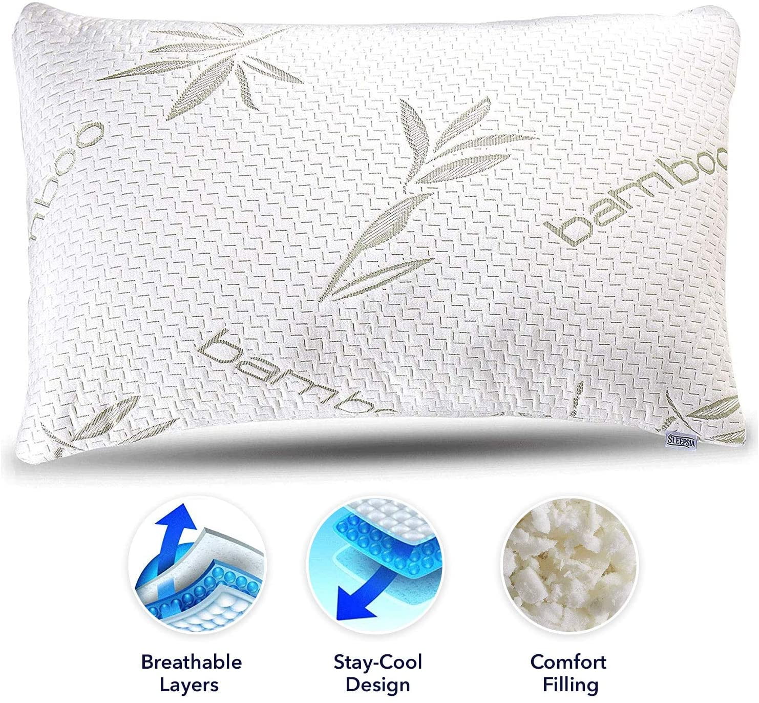 Luxury Bamboo Shredded Memory Foam Pillow with Hypoallergenic Cover King Size US 