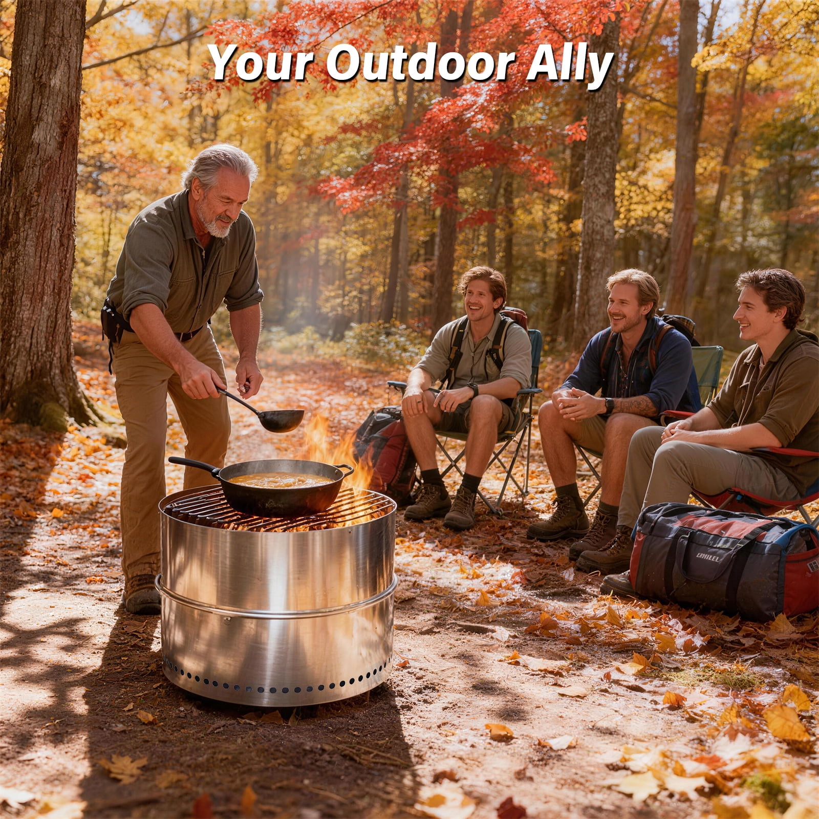 TATAANTY 20" Fire Pit for Camping Smokeless, Collapsible Stainless Steel Heater with Bag