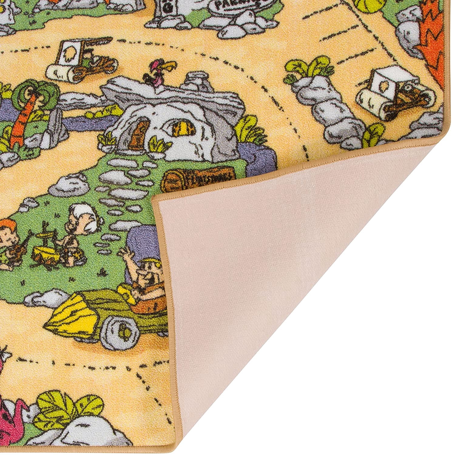 KC Cubs | Flintstones Bedrock Road Map Educational Learning & Game Area Rug Carpet for Kids and Children Bedrooms and Playroom