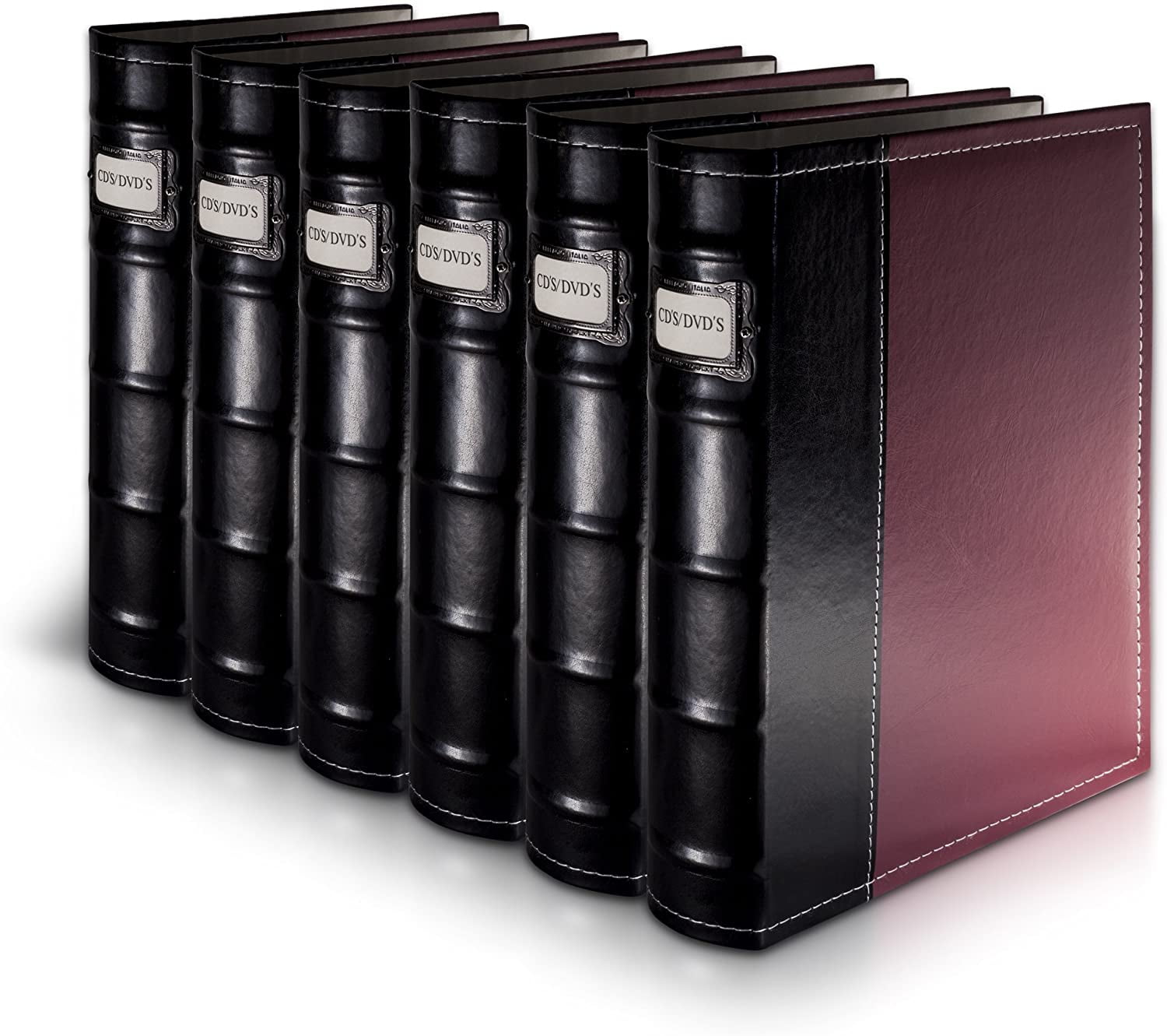 BellagioItalia CD/DVD Storage Binder Set Burgundy Leather 6 Pack