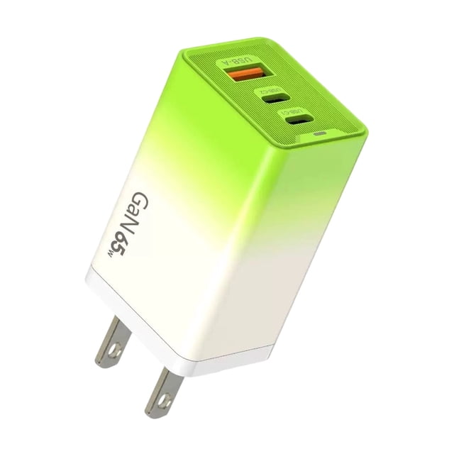 Green 65W Gradient Led Fast Charger With Qc3.0 Technology Multi Port Usb C Charging Block Power Adapter For Phones Tablets Laptops 2.54Oz