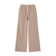 thumbnail image 5 of Women's Soft Striped Ribbed Wide Leg Pants Drawstring Elastic High Waist Loose Casual Jogger Pants Comfy Loungewear Y2K Pants with Pocket Khaki, 5 of 9