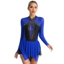 TiaoBug Women's Figure Ice Skating Gymnastic Leotard Roller Skating Performance Dress Blue L