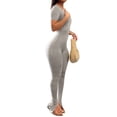 thumbnail image 2 of Mono salvaje de moda de verano para mujer de VISgogo, mono de Color sólido con cuello redondo, pantalones acampanados de manga corta, monos largos, ropa de una pieza VISgogo  moda, 2 of 4