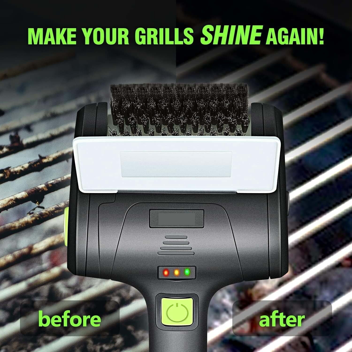 w Cordless Electric Grill Cleaning Scrub Brush Rechargeable with Type-C Charge Cord,Green/Black