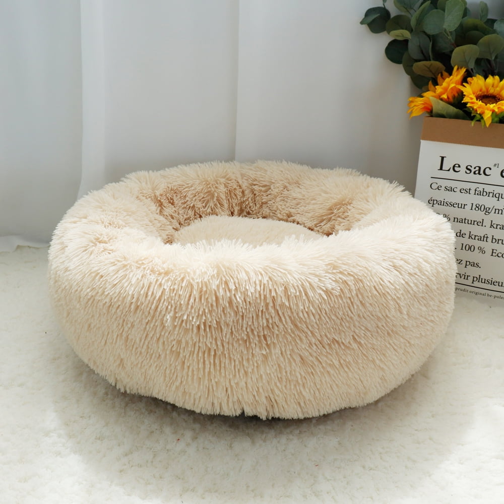 Pet Dog Cat Calming Bed Comfy Round Plush Warm Fluffy Nest Mattress Donut Pad