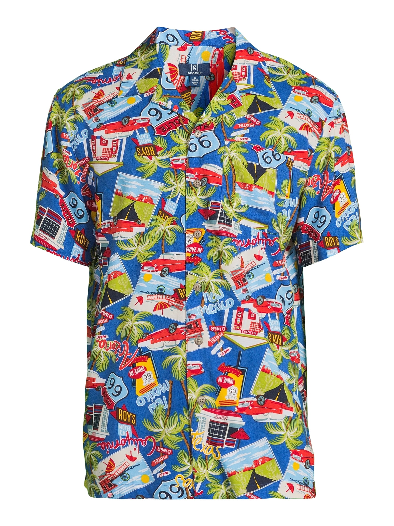 George Men's & Big Men's Short Sleeve Rayon Button-Up Camp Shirt, Sizes S-3XL