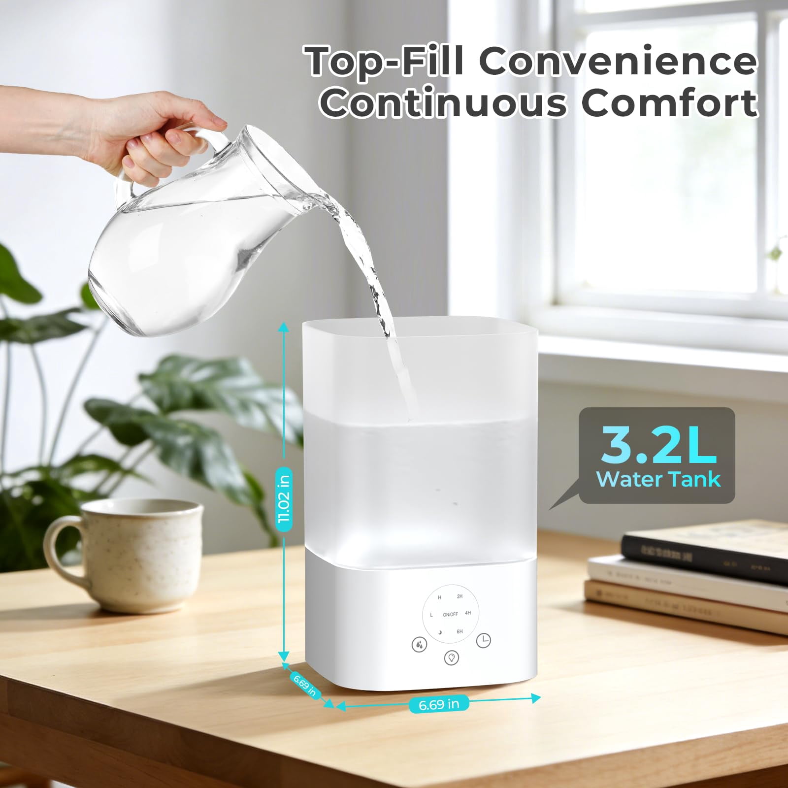 Auseo 3.2L Cool Mist Humidifier, Top fill Humidifier, 7 Color LED Light, 360°Nozzle & Quite Ultrasonic Humidifier, 40H Runtime, Tap to Operate