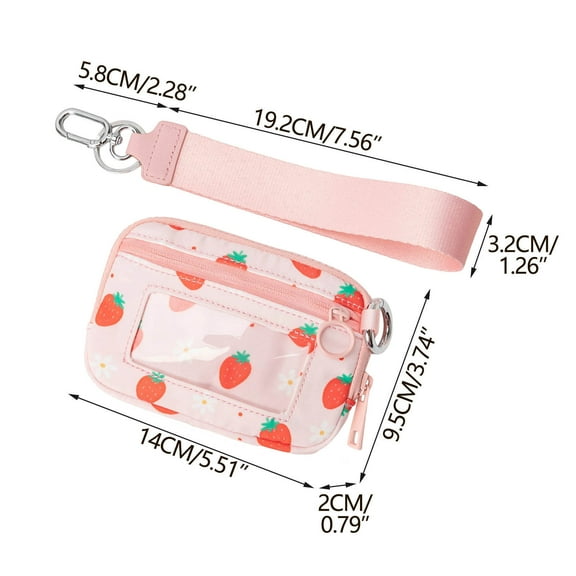 PPLoney Waterproof Portable Wristlet Pouch with Clear Card Slot - Stylish Strawberry and Cherry Pattern for Travel and Outdoor Use