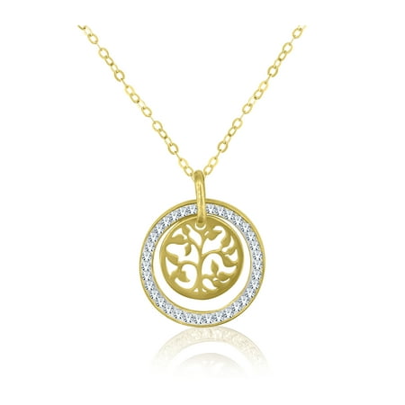 Matte Circle Pendant - 10K Gold Circle with Tree of Life Pendant, 18