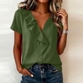thumbnail image 5 of Xdegoge Cotton Linen Tops for Women Ruffle V Neck Short Sleeve Casual Summer T Shirts Loose Fit Elegant Dressy Work Basic Flowy Tunic Vacation Tees, 5 of 6