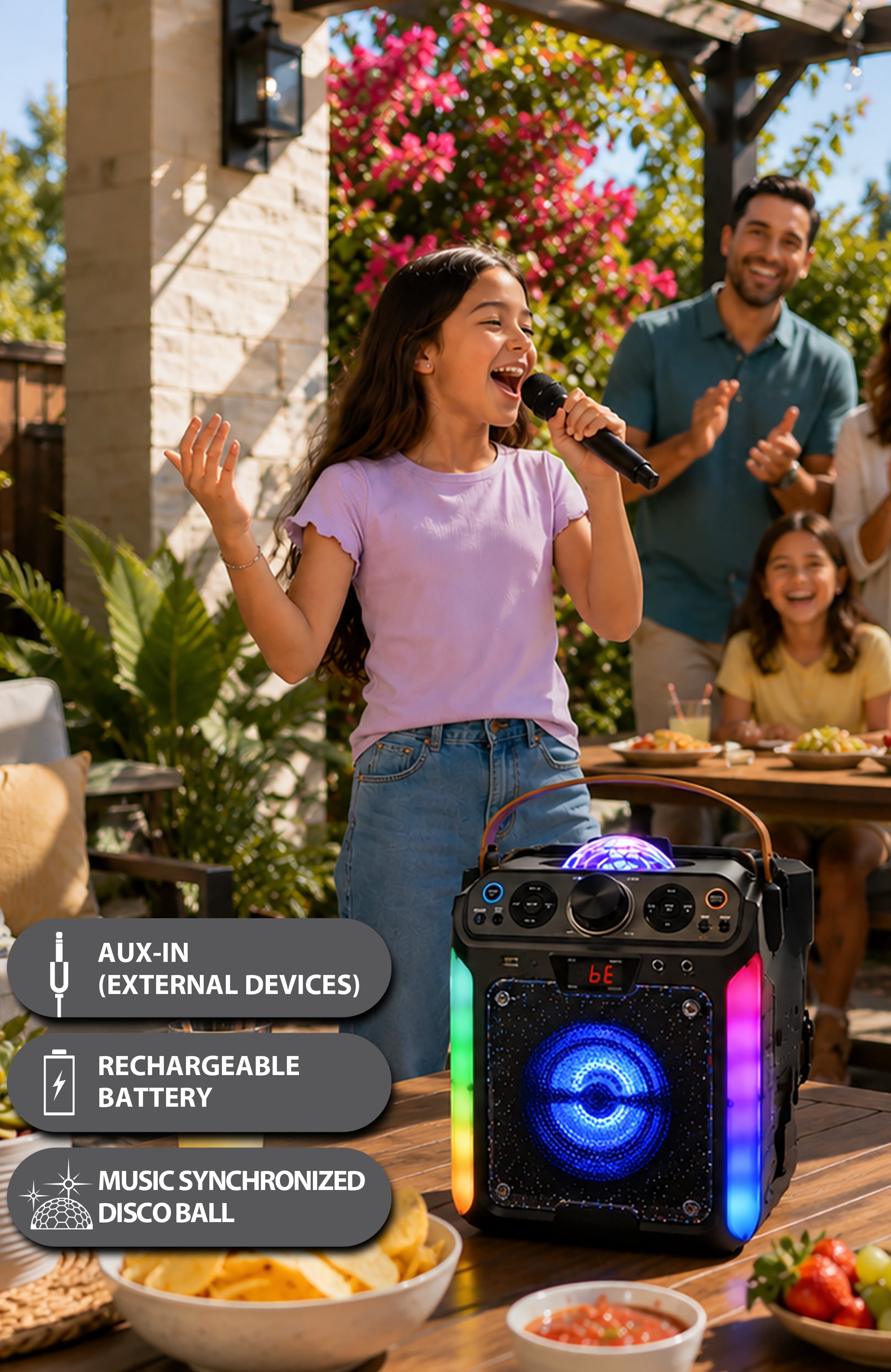 Singing Machine Groove Disco Bluetooth Karaoke Machine, Black with Multi-Color LED Lights