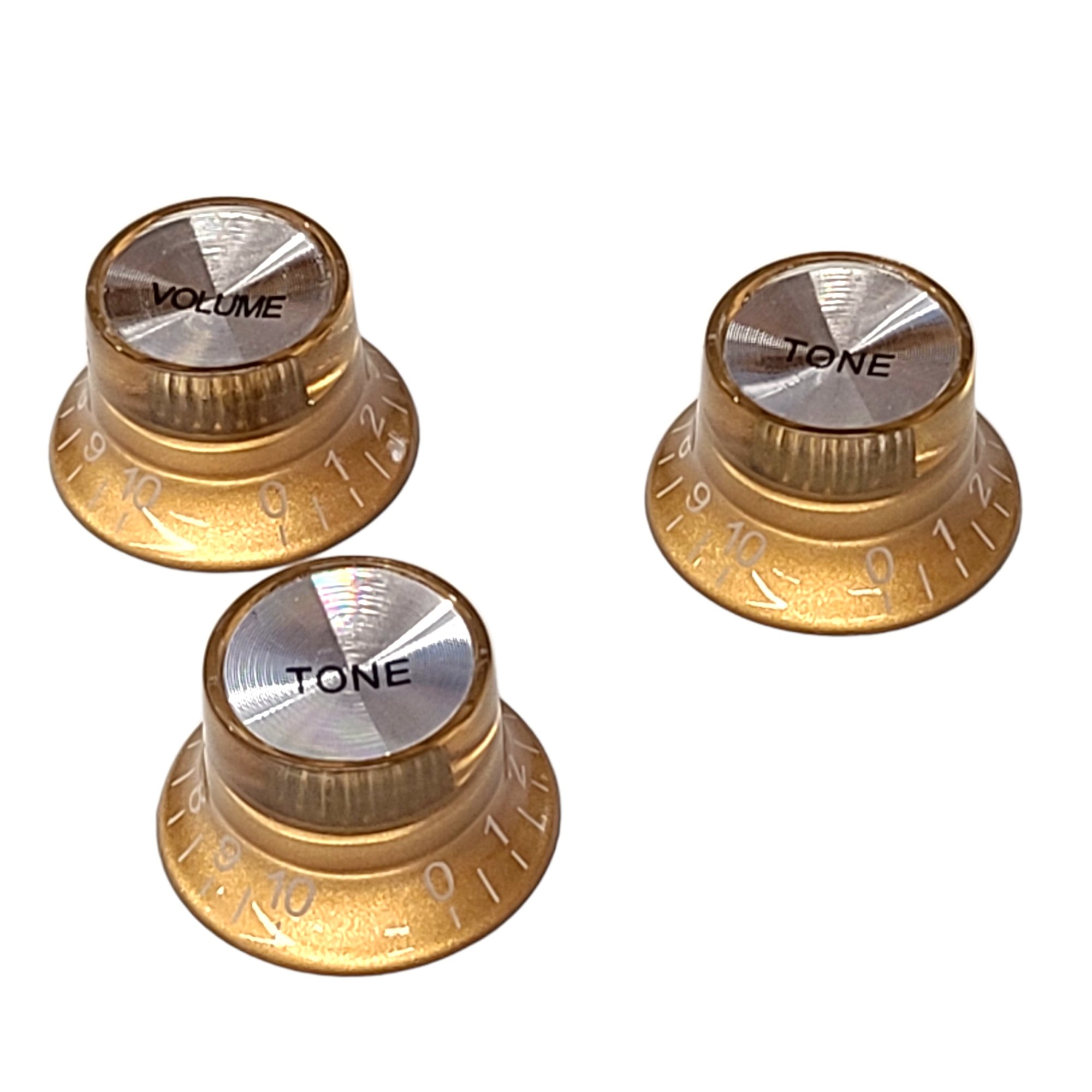 3 GoldSilver Reflector Cap Knobs 1 Vol 2 Tone Epiphone Top Hat Bell