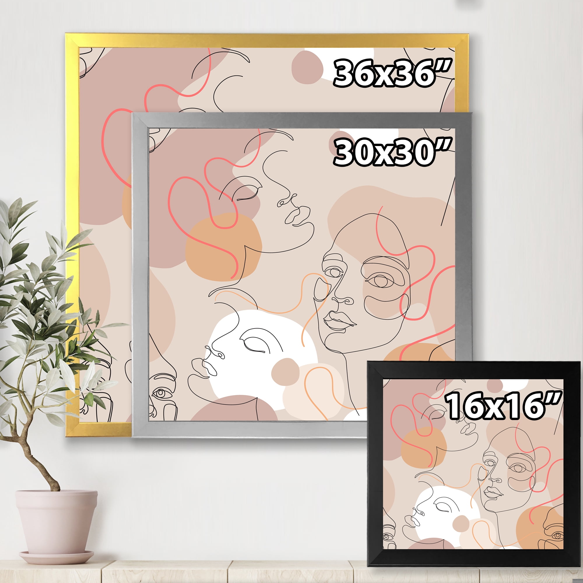 Designart 'Abstract Woman Portraits With One Line ' Modern Framed Art Print