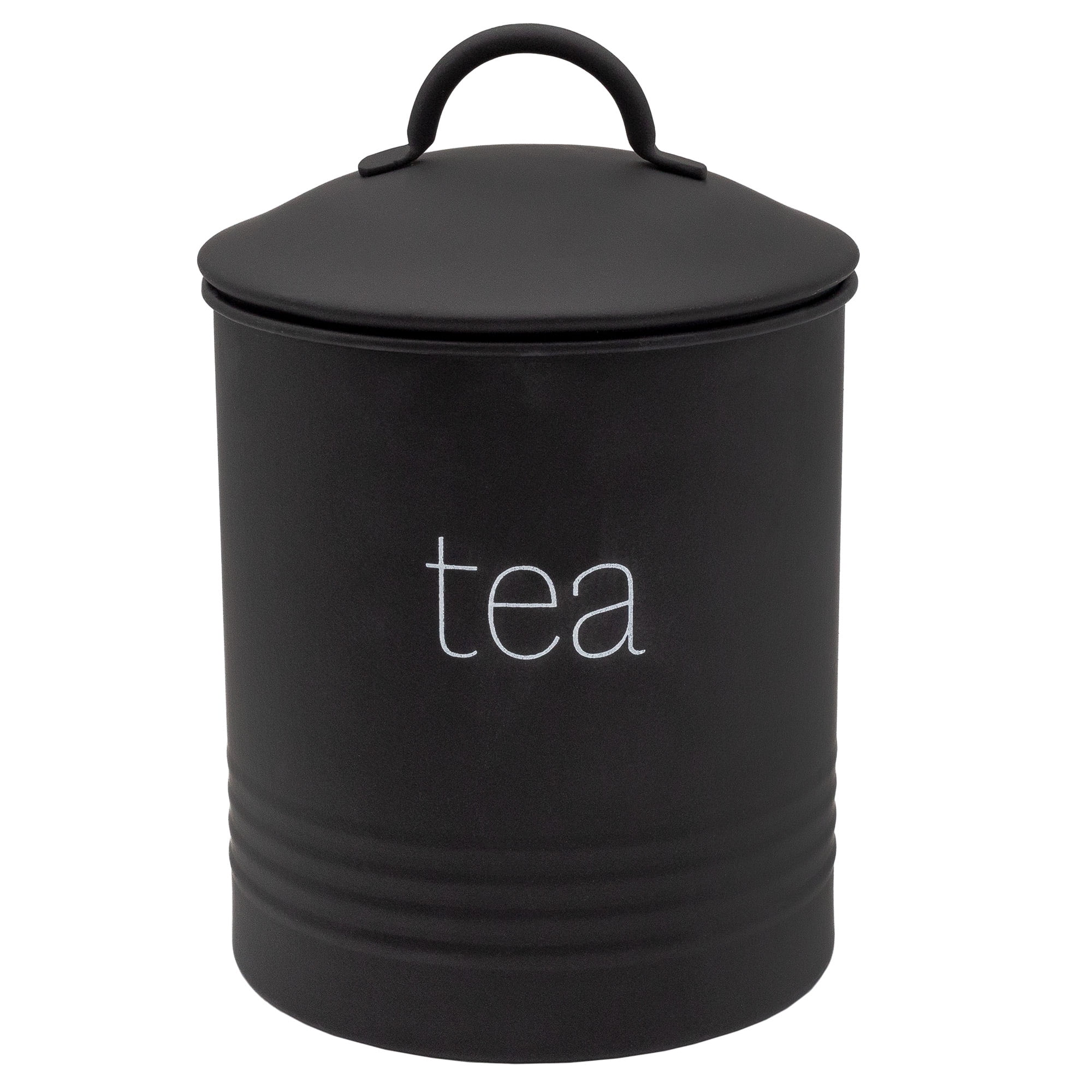 AuldHome Enamelware Black Tea Canister; Large Modern Farmhouse Style