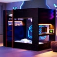 thumbnail image 6 of Euroco Wood Full Size Loft Bed with Desk and Shelves, Gaming Bunk Bed with LED Light and USB Charging, Black, 6 of 13