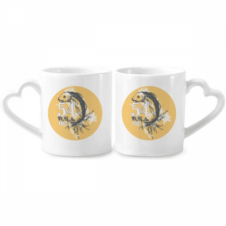 

Line Drawing Fish Mighty Bait Pattern Couple Porcelain Mug Set Cerac Lover Cup Heart Handle