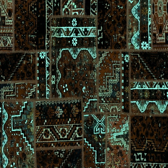 Ahgly Company Indoor Square Patchwork Turquoise Blue Transitional Area Rugs, 4' Square