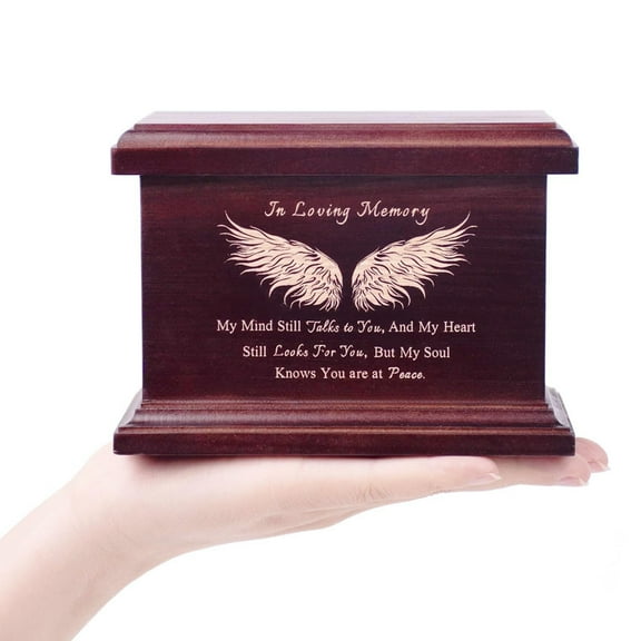 6 Inches Small Wood Urns for Ashes, Funeral Memorial Urns, Small Urns Keepsake Wooden Urns Box and Casket, Keepsakes Urns for Human/Pet Ashes-Wing