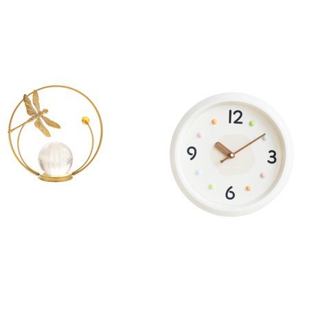 Crystal Ball Sculpture Desk Ornament Wall Clock Large Numerals Iron Contemporary Style for Bedroom Study Room