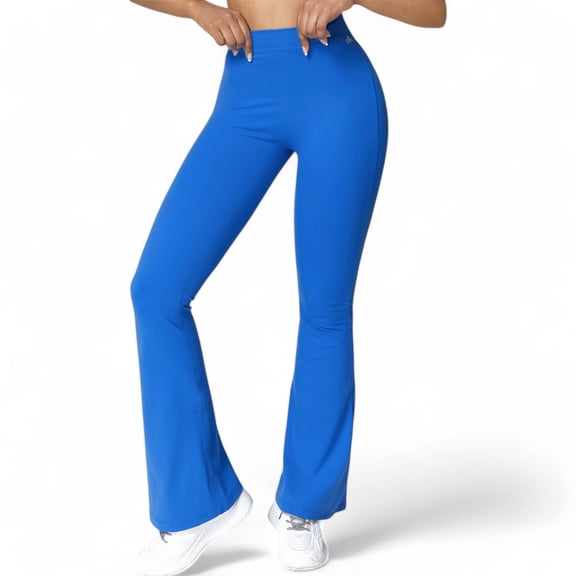 Women's High Waist Flare Leg Pants with Stretch Fabric - Large, Blue