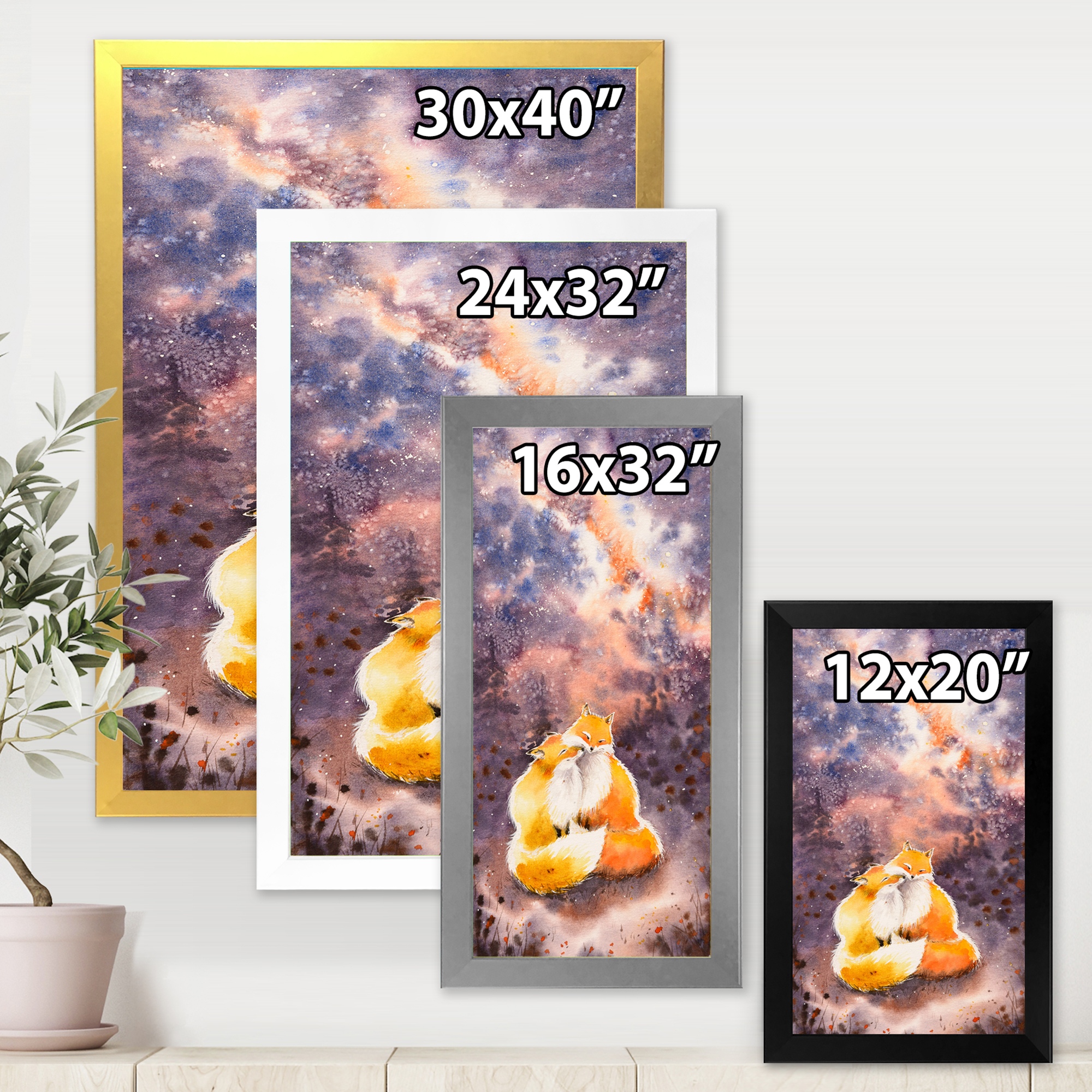 Designart 'Foxes Over A Night Sky Hugging ' Children's Art Framed Art Print