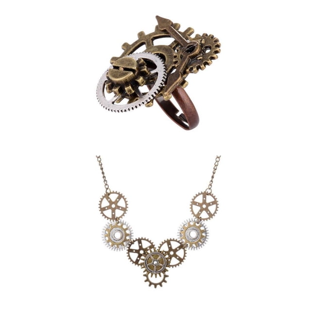 Collar y Anillo Sunnimix Steampunk de engranajes Unisex Vintage