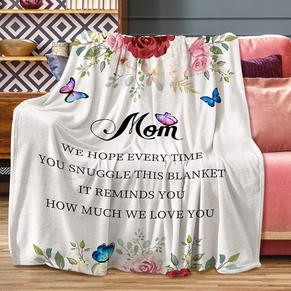 to My Mom Blanket from Daughter Son, Mother Gift Flowers Ultra-Soft Fleece Flannel Throw Blankets for Warm Birthday Present, Thanksgiving Day and Christmas Day, 50" x 60"
