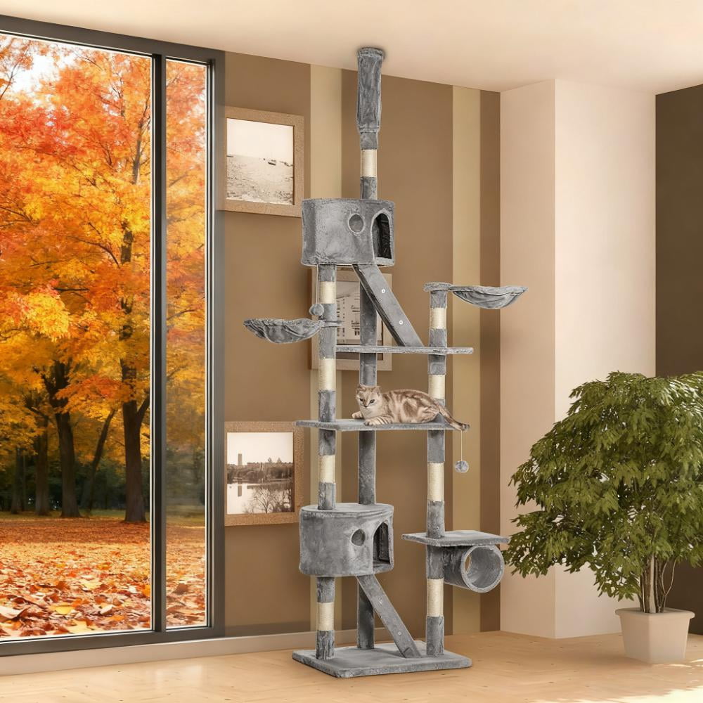 Zephypaws Cat Tree,94-103 Inches Floor to Ceiling Cat Tree-Adjustable Height, Tall Cat Climbing Tower for Cats Large Adult with Scratching Post,Cat Cando,Smoky Gray