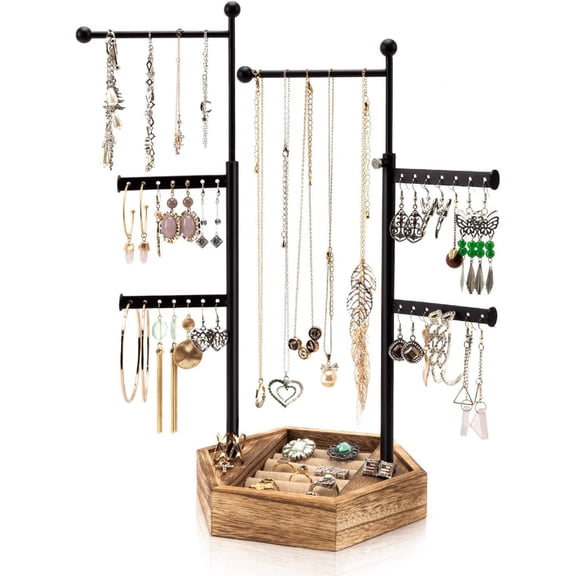 Sfugno Jewelry Organizer Stand, 6 Tier Jewelry Holder with Adjustable Height Organizer for Display & Storage for Earrings Ring Bracelet and NecklaceRustic Brown