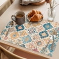 thumbnail image 3 of Morocco Ethnic Placemats Set of 6 Boho Country Retro Abstract Checked Place Mats Indoor Wipeable Table Mats Washable Cloth Dining Table Placemats for Kitchen Holiday Party Home Decor 13x19 Inch, 3 of 9