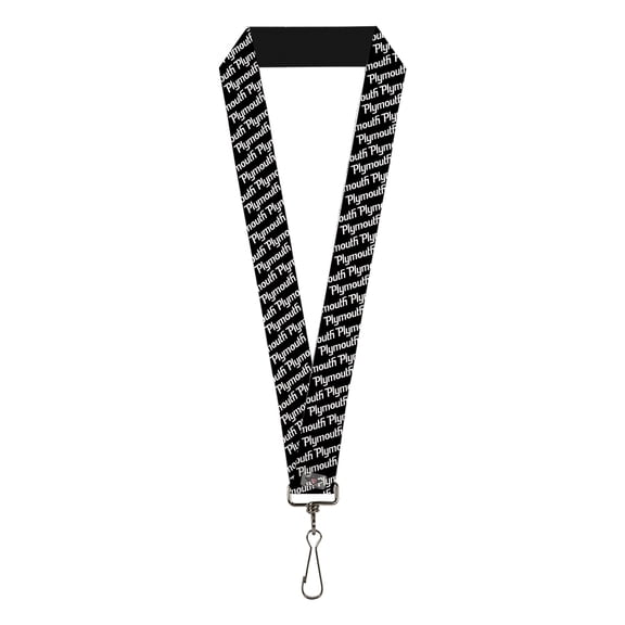 Dodge Lanyard, Plymouth Text Logo Scattered Black White, Elastic