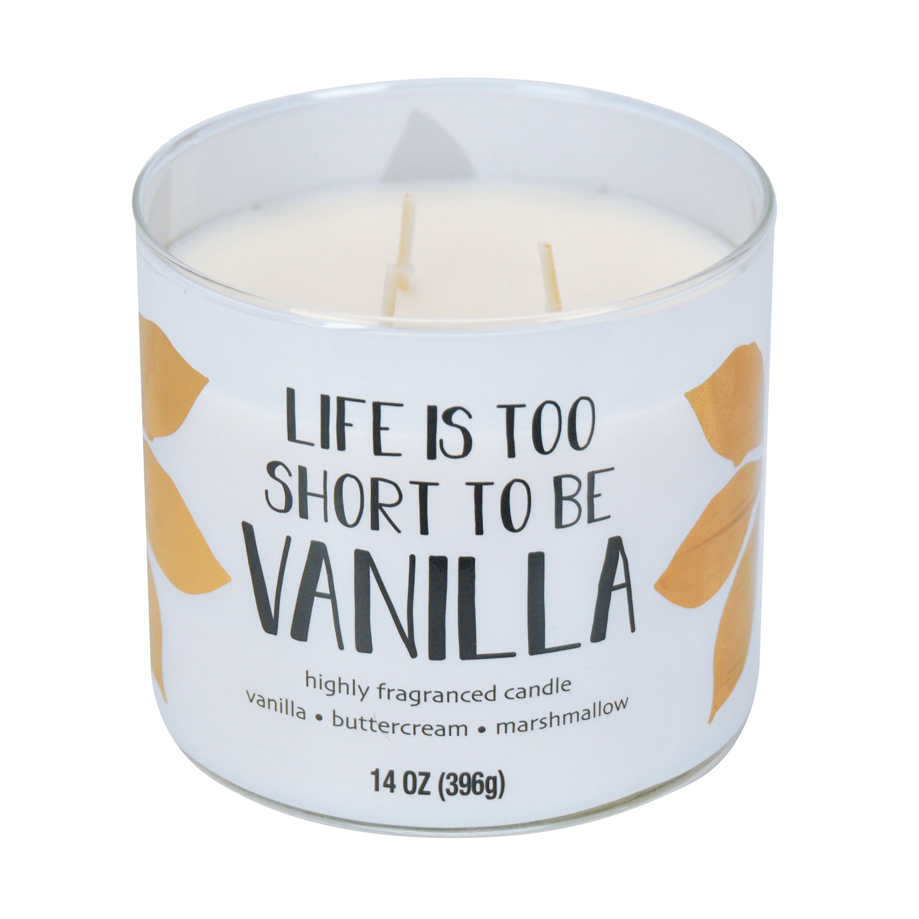 Mainstays Life is Too Short to Be Vanilla & Pumpkin Spice and Everything Nice Scented 3-Wick Candles, 14 oz., 2-Pack