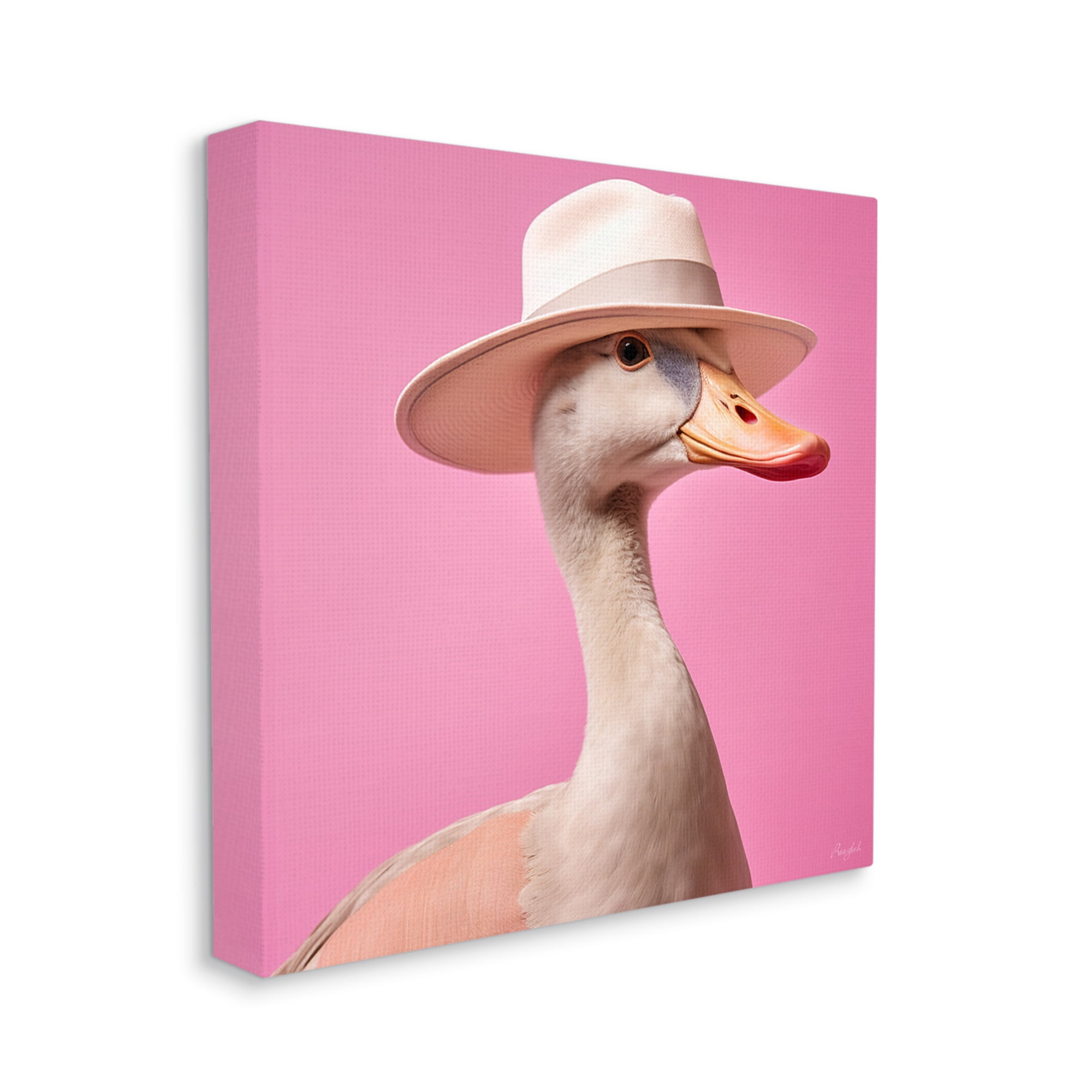 Stupell Industries Duck in Hat on Pink Animals & Insects Painting Gallery Wrapped Canvas Art Print Wall Art, 17 x 17