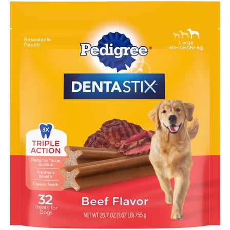 Pedigree Dentastix Bacon Flavor, Large Dog Treats, 1.67 Lb. Bag