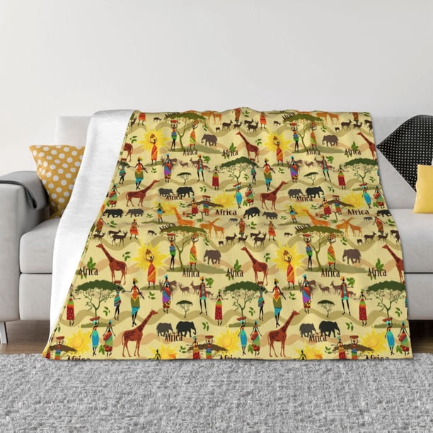 Balery Ethnic African Manta de Franela con Dibujo, Lujo Ultra Suave y Cálido, Antipelusa y Resistente a las Arrugas para Cama, Sofá, Camping -40"x30"