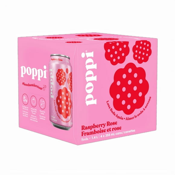 Poppi Raspberry Rose Soda 4pk, Poppi Raspberry Rose 4pk