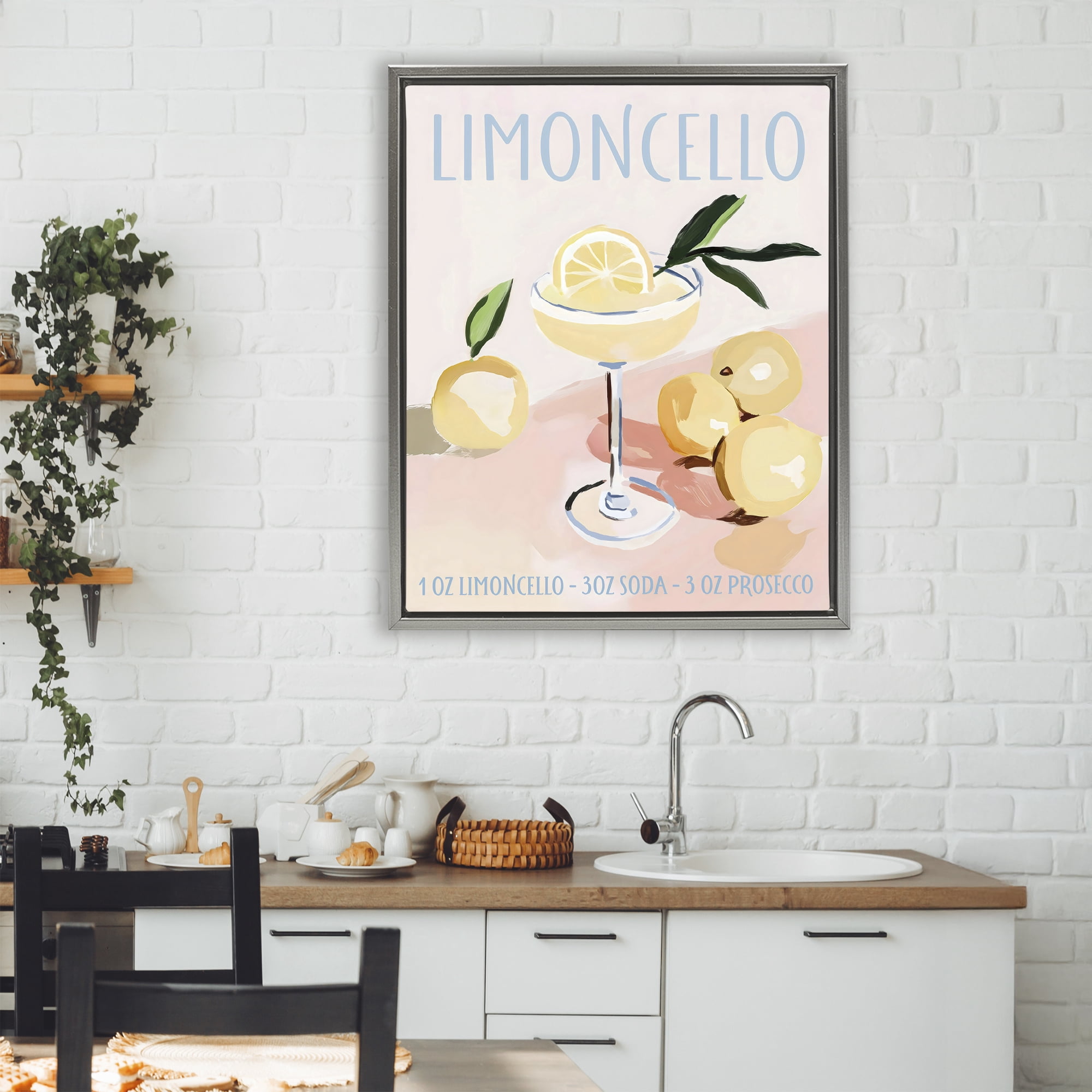 Stupell Industries Limoncello Summer Cocktail Gray Framed Floater Canvas Wall Art, design by Sisi and Seb