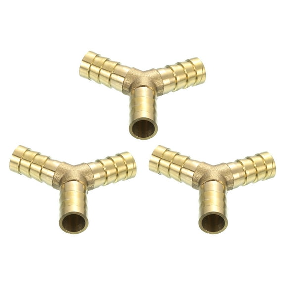 3 Pack Brass Hose Barb Fitting Y Shaped 3 Way Connector Coupler, 3/8" ID Brass Fitting Air Hose Fittings for Connecting Water Fuel Air, Oil Hoses