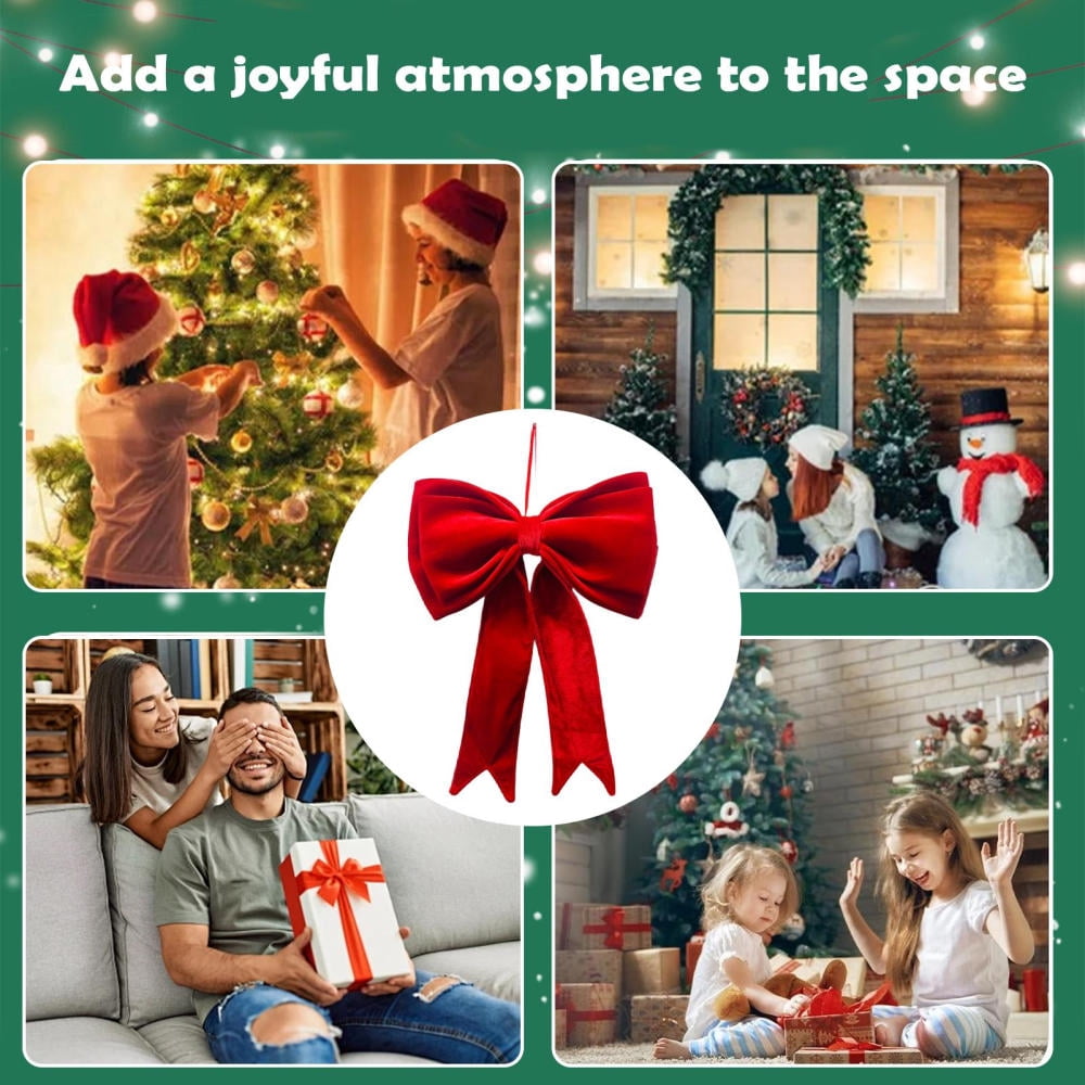 Ksruee Velvet Bows for Christmas Tree 19x25 Inch Seasonal Decoration Hangable Holiday Decorations for Front Door Office Wreath Staircase Window Sill Mantel Wall Garden Backyard Living Room Study show