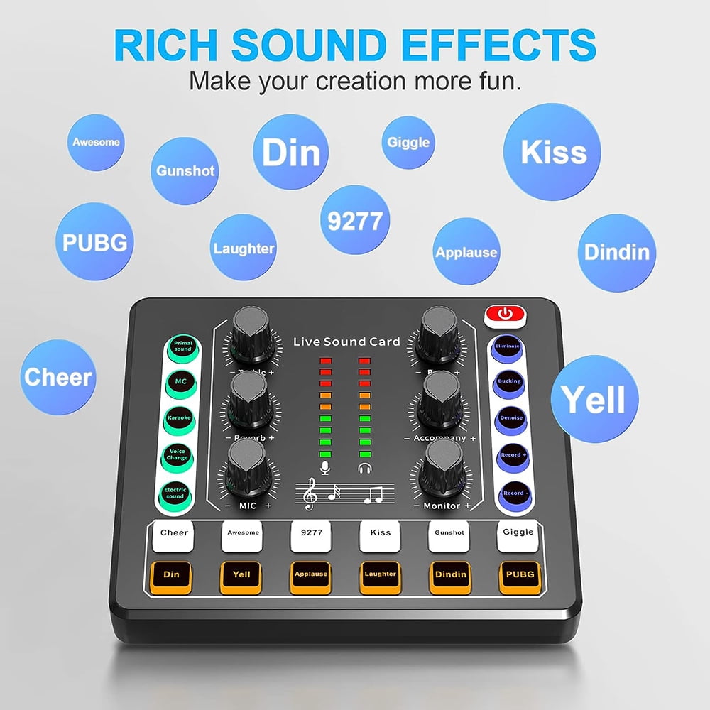 Interface with DJ Mixer Live Sound Card Effects and Voice Changer,Prefect for live Streaming/Podcasting/Gaming ,Easy to Operate