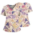 thumbnail image 2 of Christmas Scrub Tops, Women'S Plus Size Nurse Scrubs Floral Print V Neck Short Sleeve Top With Side Pockets, Split Hem-Comfortable Healthcare Work Uniform Tops Scrubs Coats (3XL, Purple) ZMTing, 2 of 5